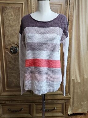 Old Navy Striped Scoop-Neck Sweater in Mauve/Brown, Coral & Cream NWT SP